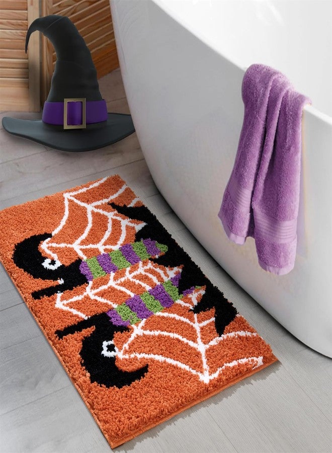 RoomTalks Vintage Witchy Halloween Bath Mat for Bathroom Non Slip Washable, Cute Witch Shoes Spider Web Microfiber Tufted Halloween Bath Rug 16’’W x 24’’L, Witchcraft Spooky Season Bathroom Mat - Image 3